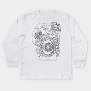 Mazda RX-7 FC FD RX-8 engine Vankel rotary engine blueprint Kids Long Sleeve T-Shirt